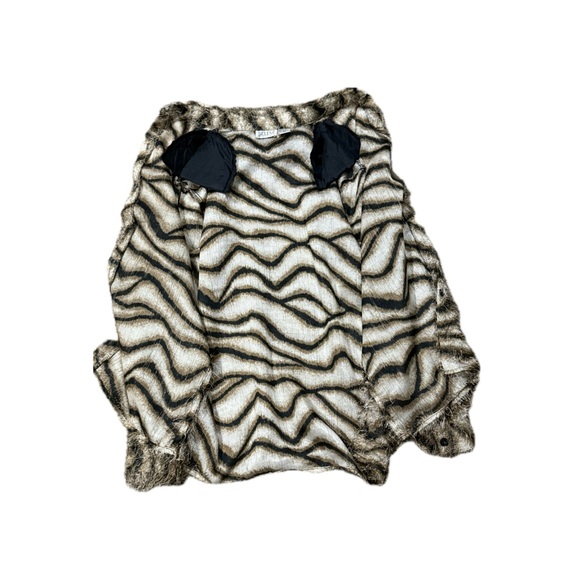 🧥💄 SELENE SPORT Vintage Y2K Eyelash Animal Print Fuzzy Shacket | Brown Black M - Picture 8 of 10